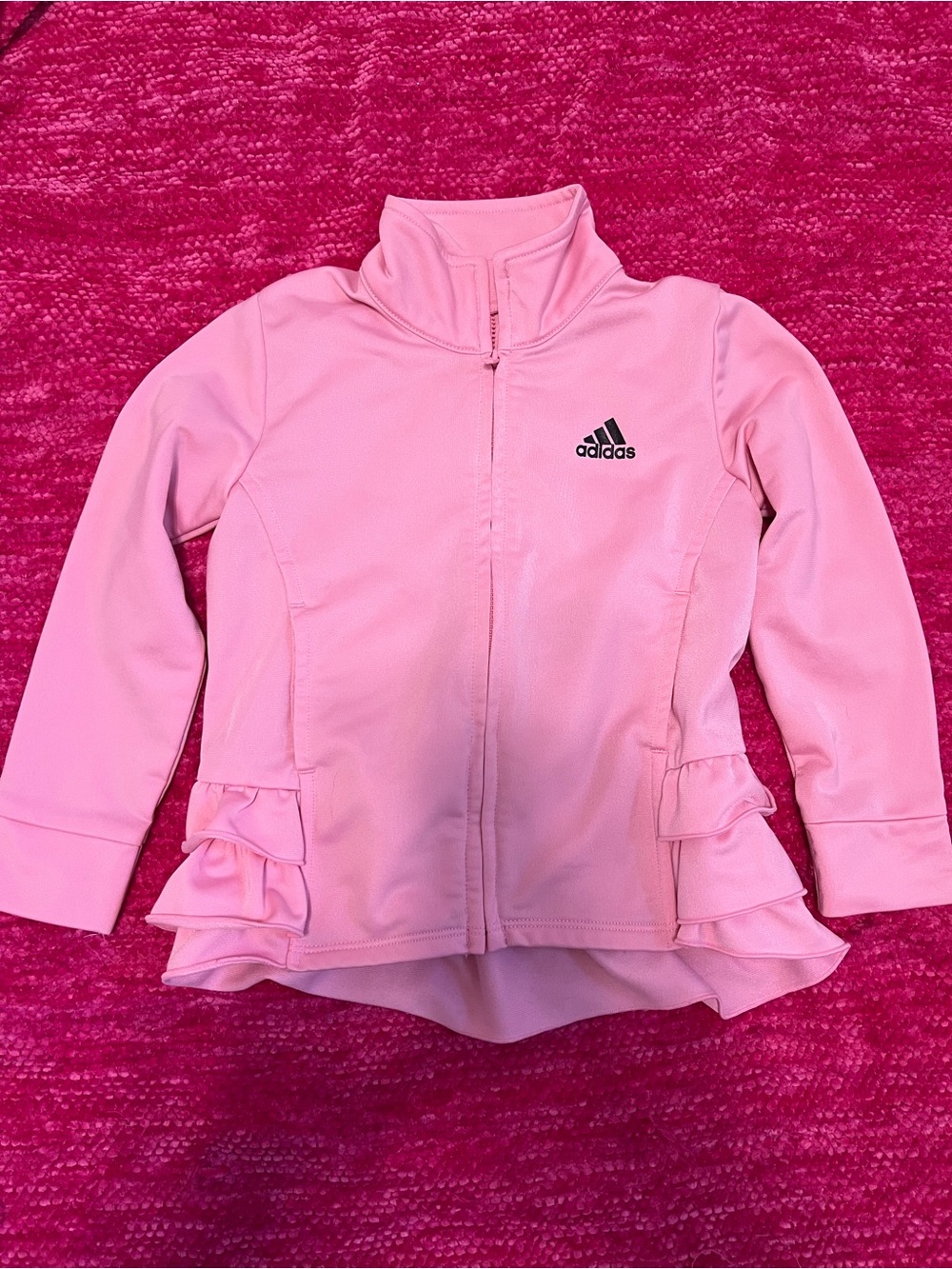 adidas Light Pink Ruffle Hem Girls Zip Jacket